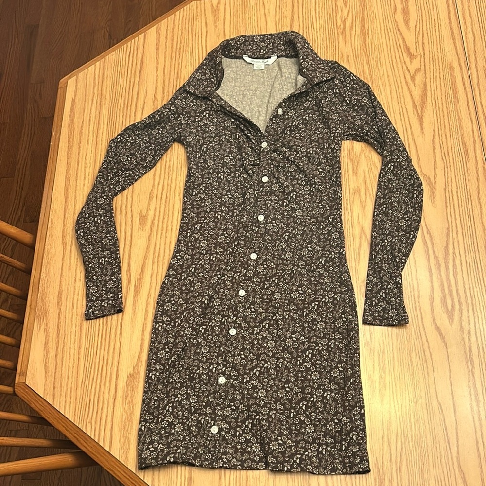 American Eagle Ruched Knit Button-Front Mini Dress - Size S